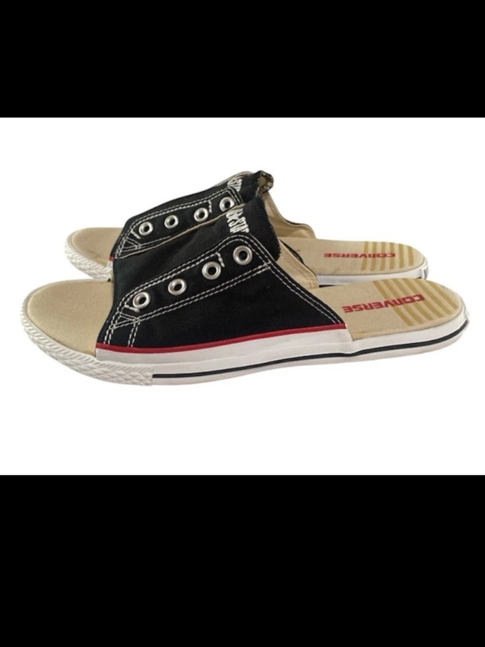 Vintage Converse All Star Cut Away Black Slides Sandals Shoes Women 11 Men 9 - Picture 3 of 9